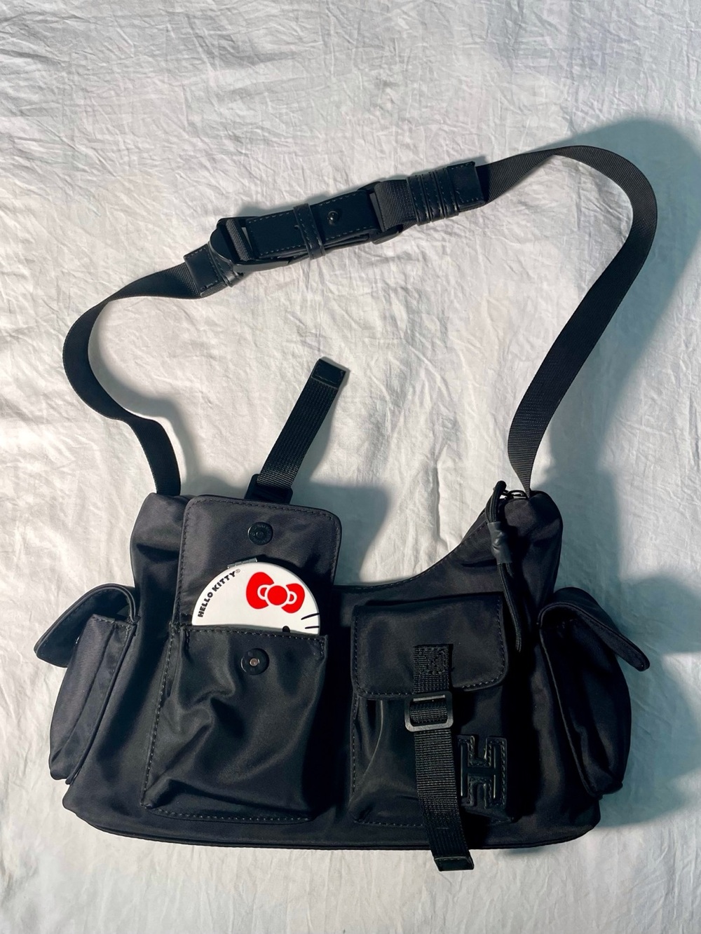 HUSER Black Cargo Shoulder Bag